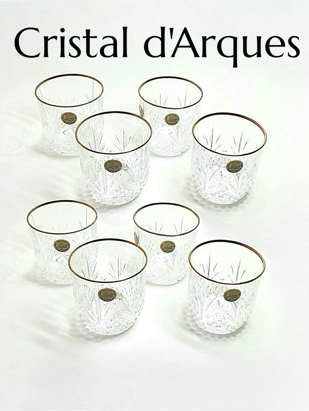 (8) Cristal d'Arques "William" Gold-Rimmed Crystal On-The-Rocks Glasses